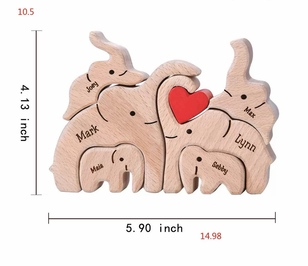 Custom elephant family plaque by Miniic Shop featuring a detailed engraved elephant family design on a wooden plaque.