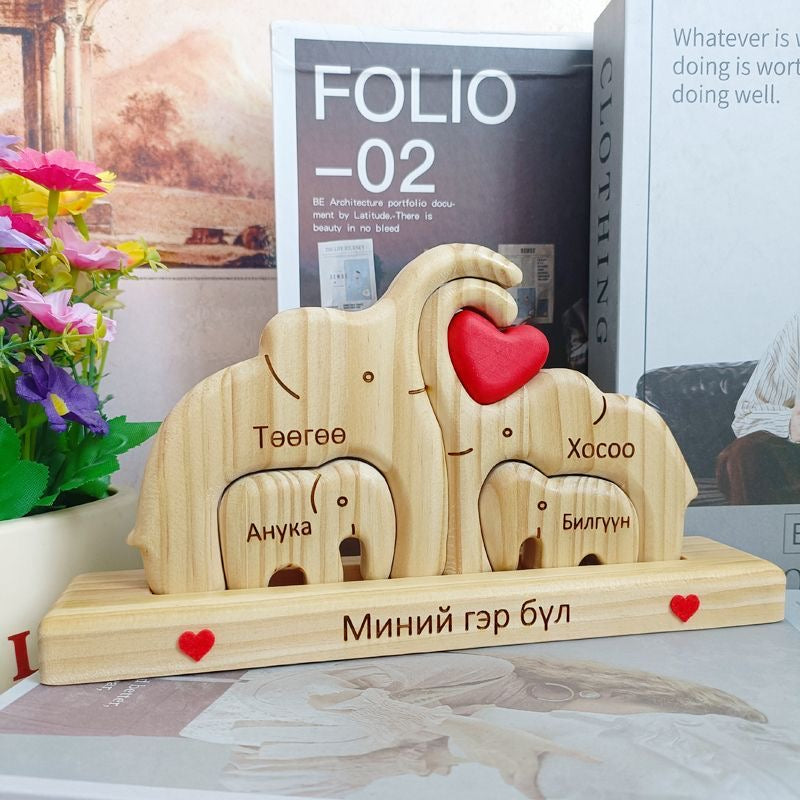 Custom Elephant Family Plaque from Miniic Shop, featuring a detailed engraved elephant family design on wood.