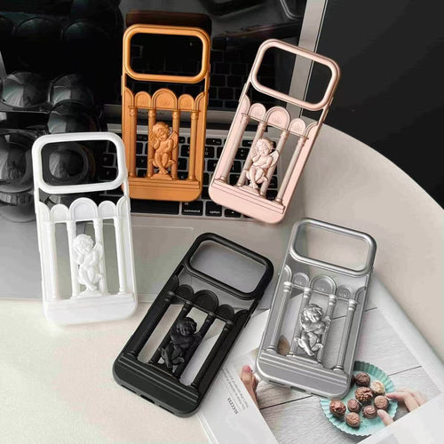 3D hollow angel phone case featuring vintage electroplated finish, designed for a stylish and protective mobile cover by Miniic Shop