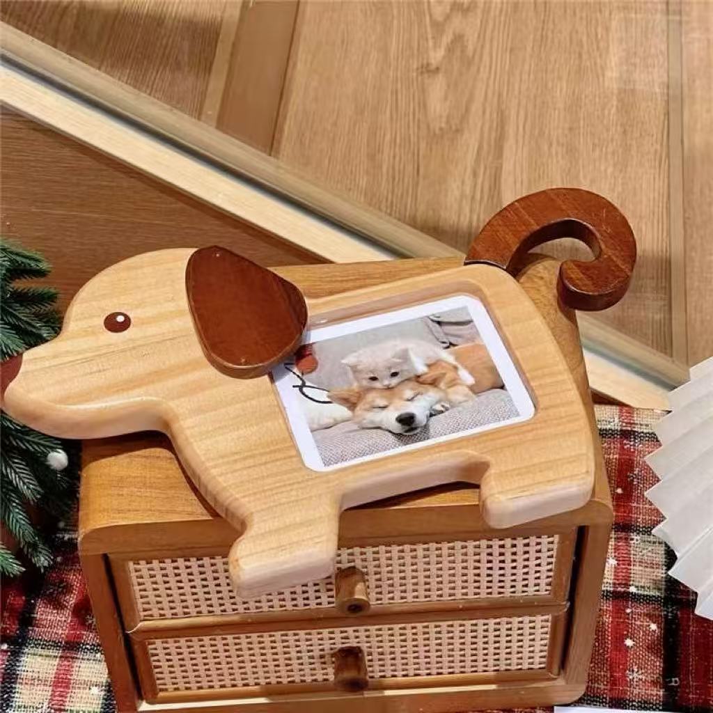 Personalized wooden cat and dog photo frame by Miniic Shop, custom pet memorial keepsake with engraved pet image frame