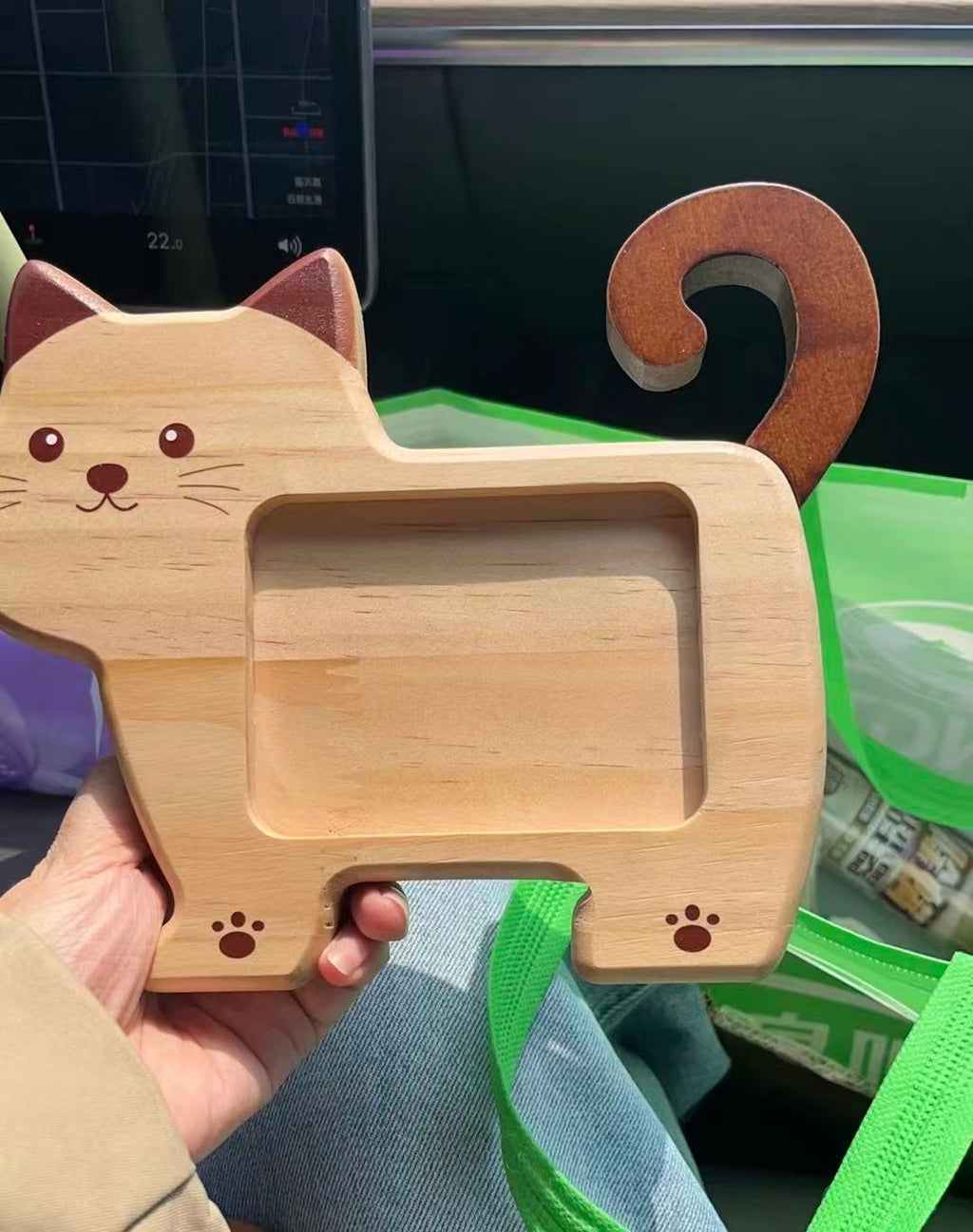 Personalized wooden cat and dog photo frame from Miniic Shop, custom pet memorial keepsake with engraved pet name and photo display.