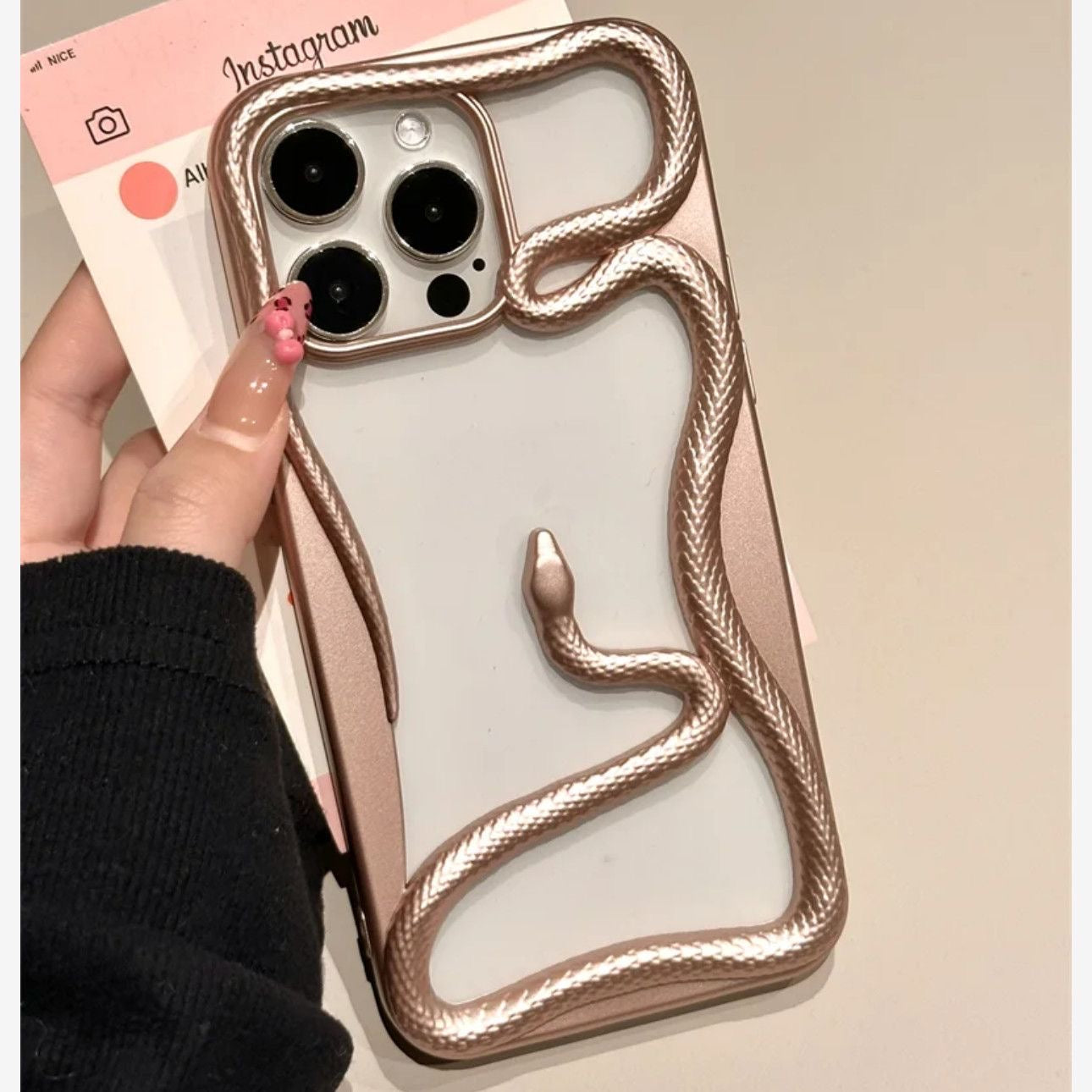 Miniic Shop 3D Snake Hollow phone case, ultra-thin with a bare feel, shown on a smartphone for sleek protection.