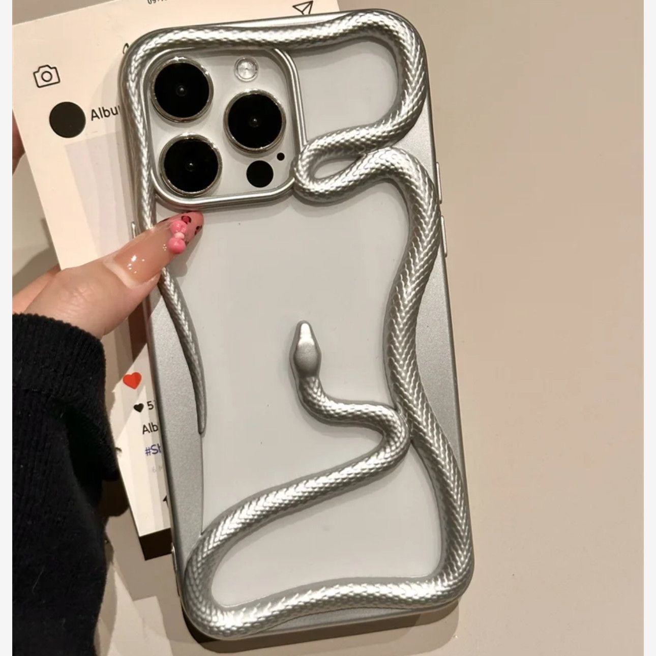 Miniic Shop 3D Snake Hollow Phone Case with ultra-thin design, showing the textured snake pattern on a smartphone.