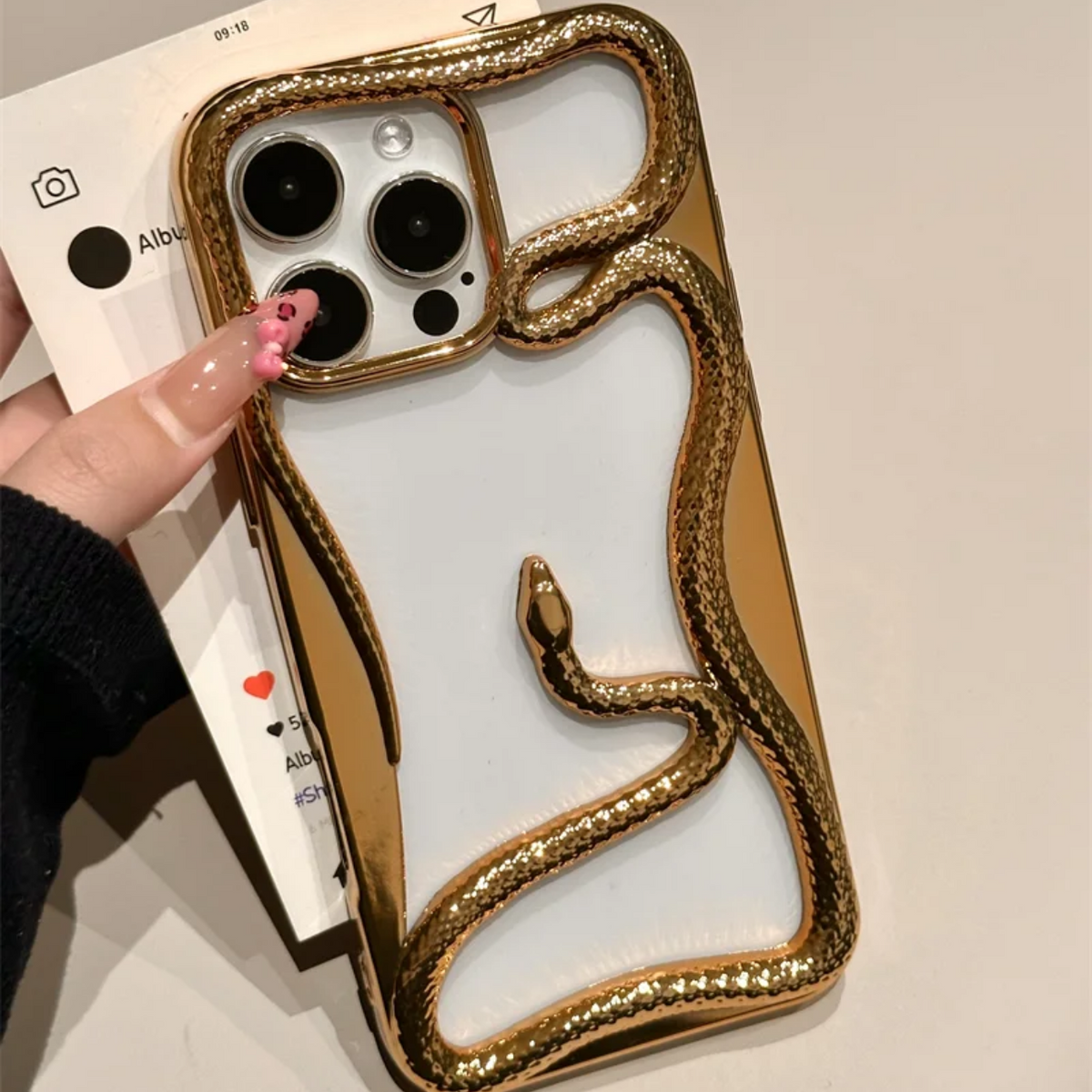 Miniic Shop 3D Snake Hollow Phone Case with ultra-thin design, showcasing textured snake pattern and lightweight bare feel.