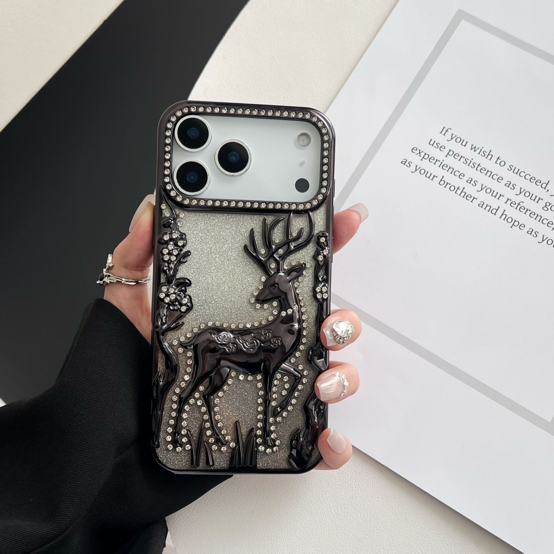 Gold 3D elk hollow phone case by Miniic Shop, electroplated protective cover with intricate elk design.