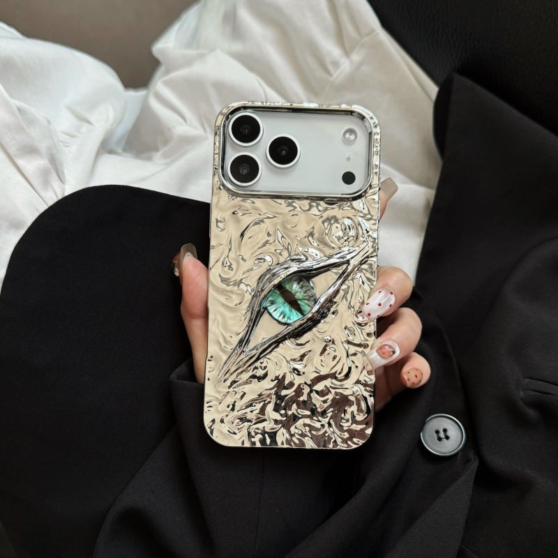 3D evil eye textured phone case from Miniic Shop, shockproof aesthetic cover with vibrant blue and eye design for smartphone protection.