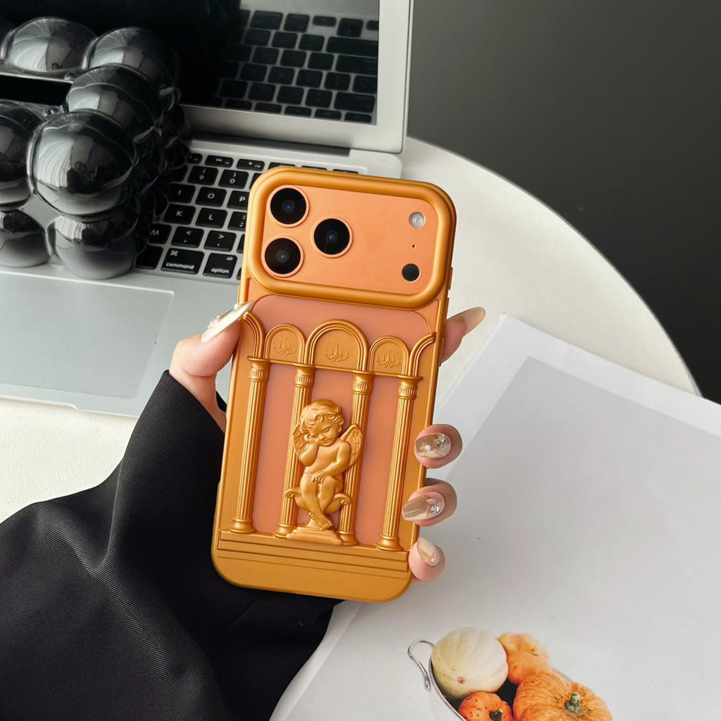 Vintage metal figure bracket phone case by Miniic Shop, featuring anti-scratch protection and a decorative metal design.