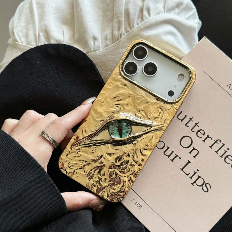 3D evil eye textured phone case by Miniic Shop, shockproof aesthetic cover with vibrant blue and white design for smartphones.