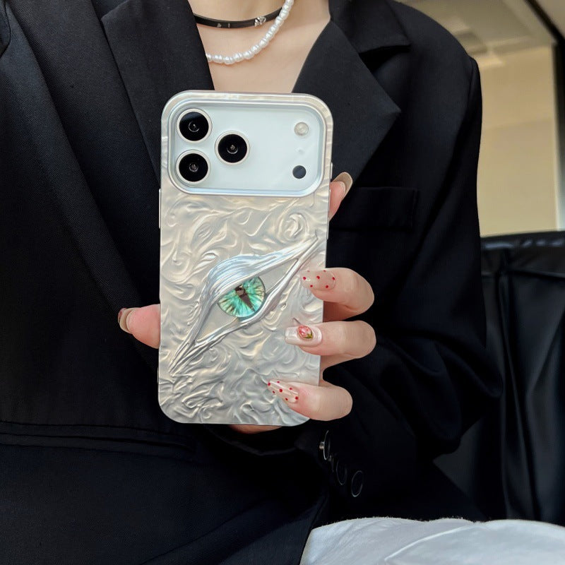 3D Evil Eye textured phone case in blue with shockproof design, aesthetic style, compatible with smartphones, by Miniic Shop