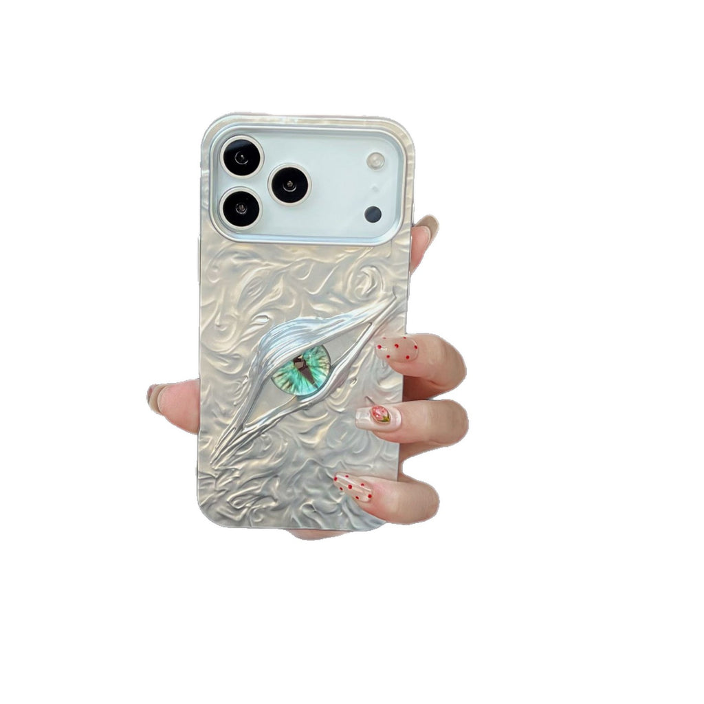 3D evil eye textured phone case by Miniic Shop, shockproof and aesthetic design for popular smartphone models.
