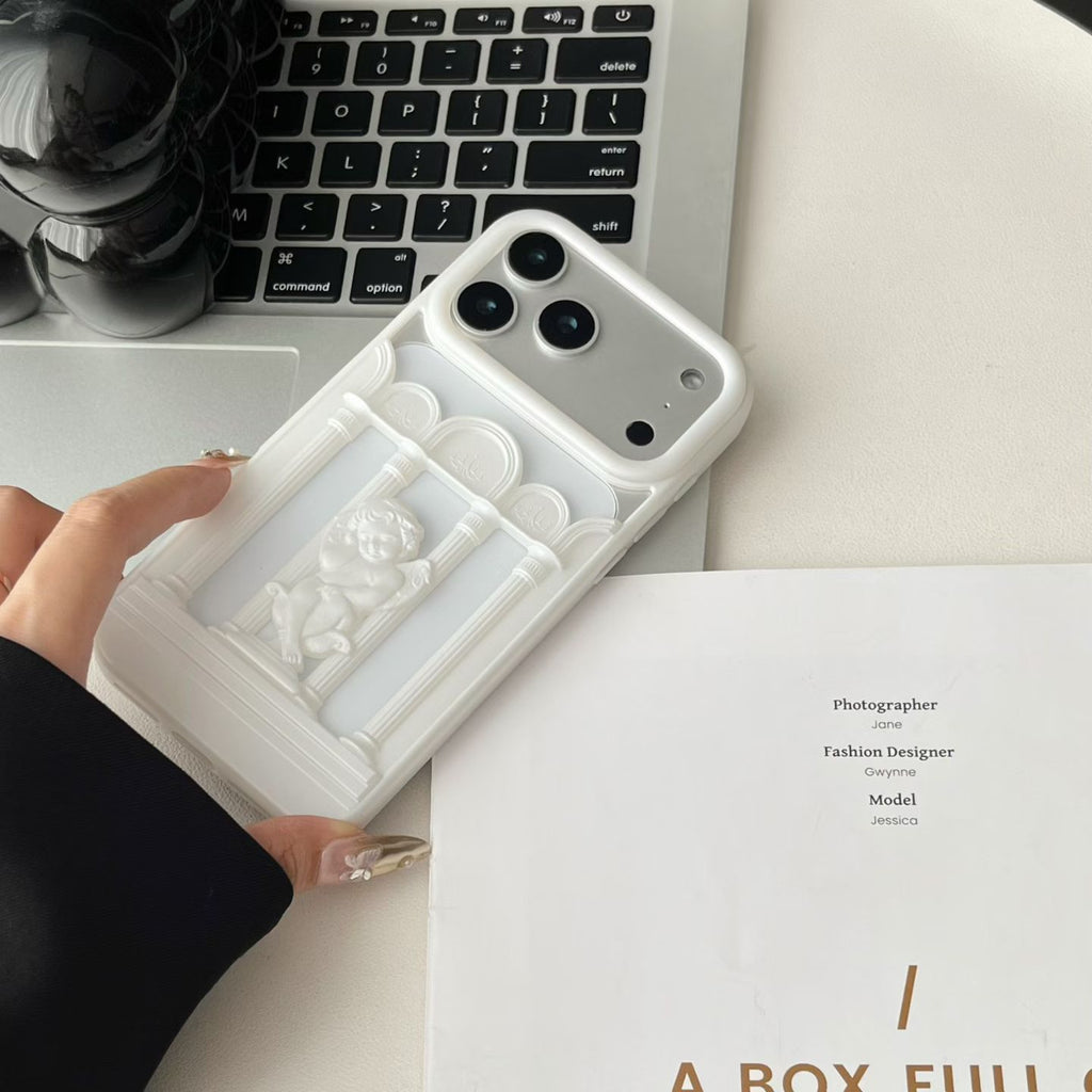 Vintage metal figure bracket phone case by Miniic Shop with anti-scratch protector, featuring a detailed metal figure design.