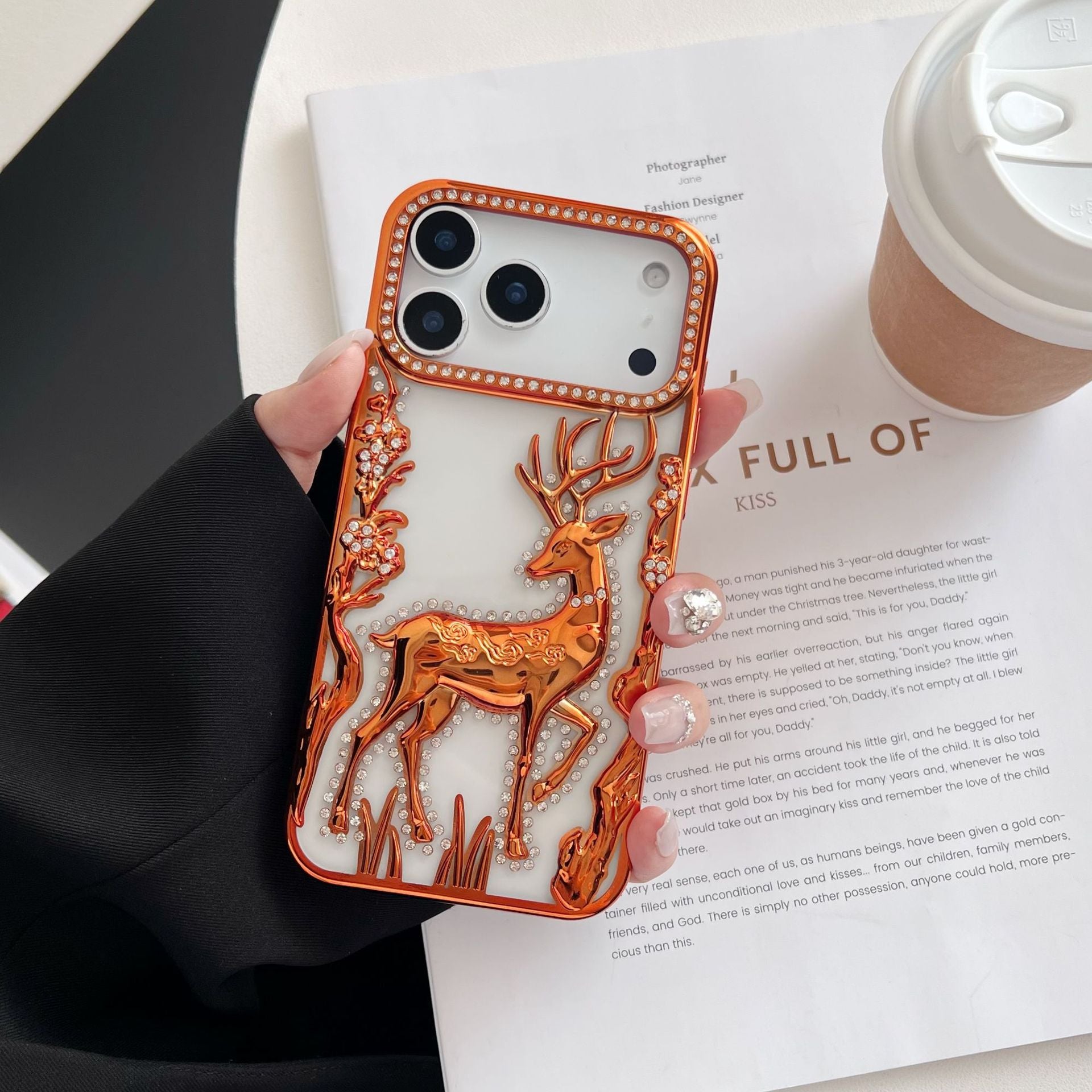 Gold 3D Elk Hollow phone case by Miniic Shop featuring electroplated finish and protective design for a smartphone.