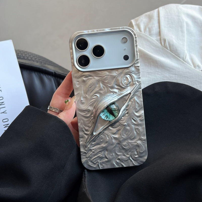Miniic Shop 3D Evil Eye textured phone case with shockproof design, featuring an aesthetic eye pattern on a durable cover.