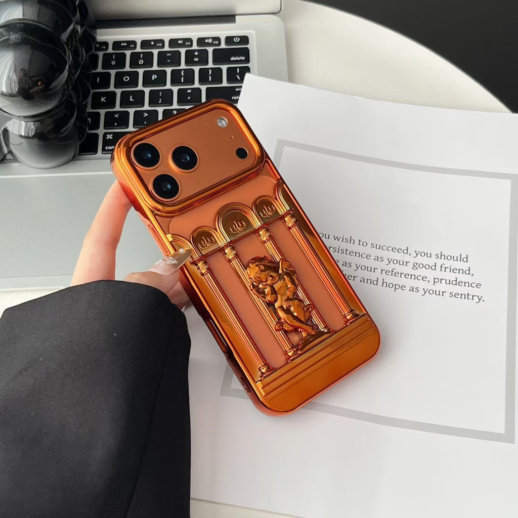 Vintage metal figure bracket phone case by Miniic Shop with anti-scratch protector, featuring a decorative metal figure design.