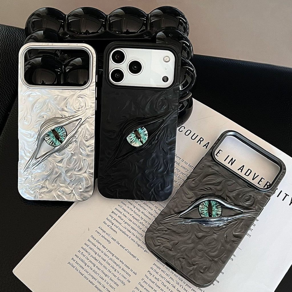 3D textured personalized phone case with embossed evil eye design and shockproof protective cover