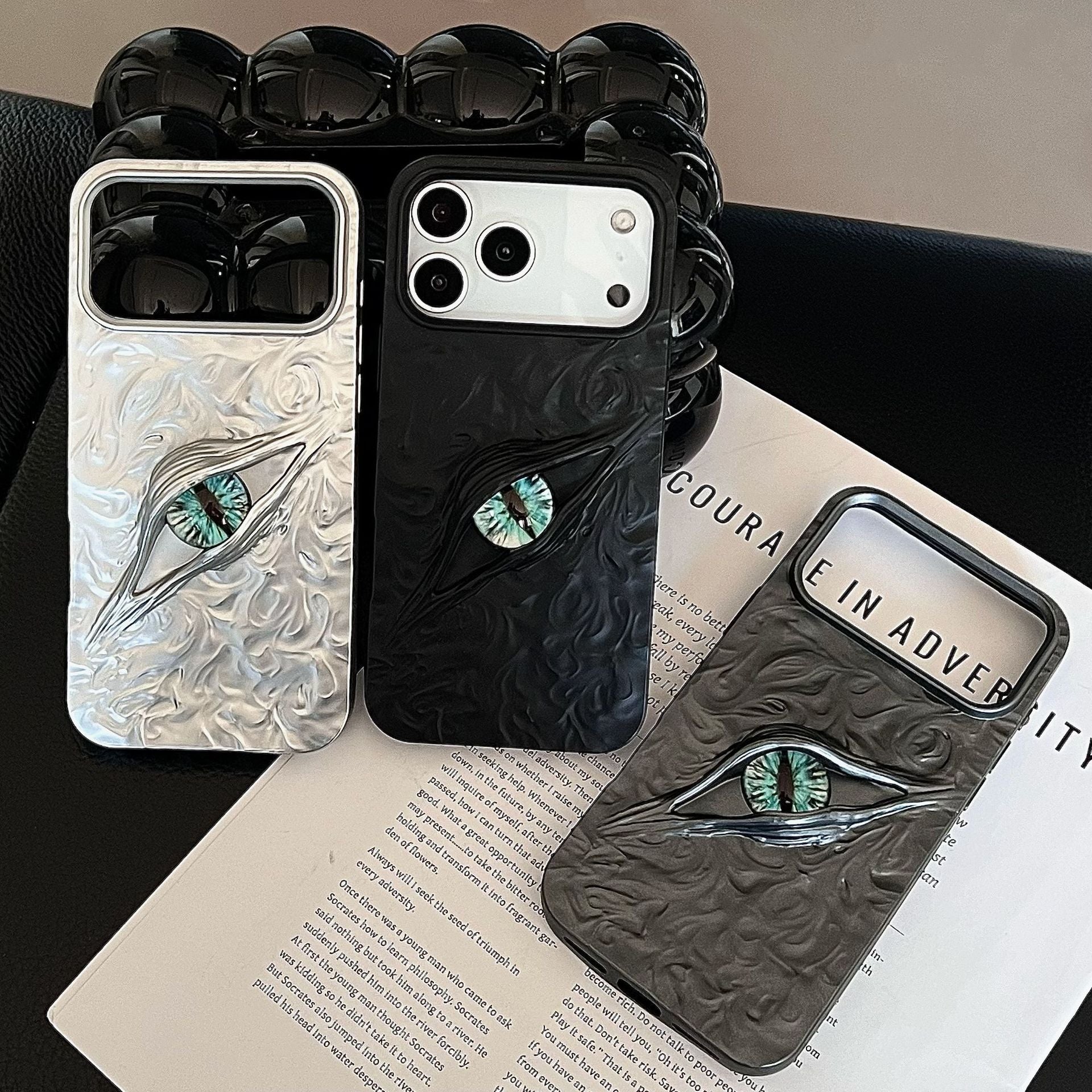 3D textured personalized phone case with embossed evil eye design and shockproof protective cover