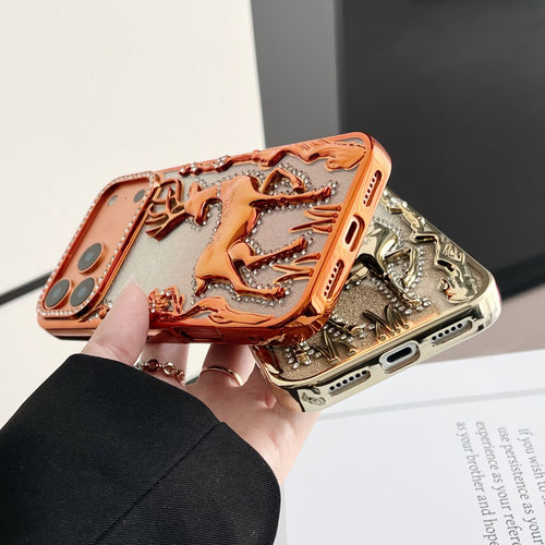 Gold 3D elk hollow phone case by Miniic Shop featuring electroplated finish and protective design for smartphones