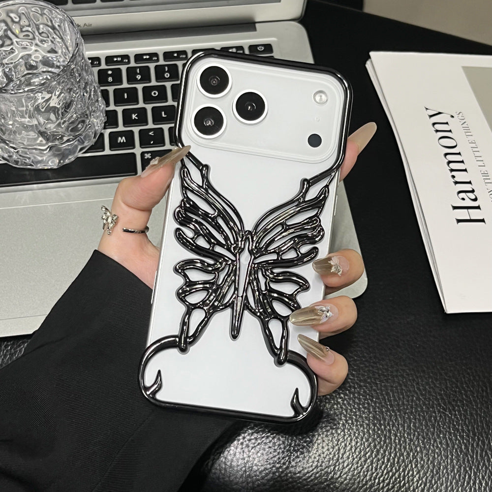 3D butterfly phone case with aesthetic hollow out design for a smartphone, featuring intricate butterfly patterns.