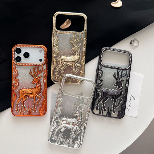 3D Elk Diamond Phone Case with electroplated bling finish and shockproof slim cover