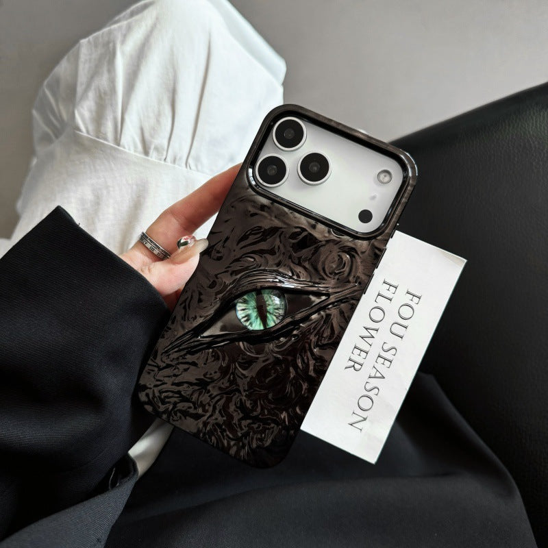 Miniic Shop 3D evil eye textured phone case with shockproof design, featuring vibrant blue and white eye pattern for aesthetic protection.
