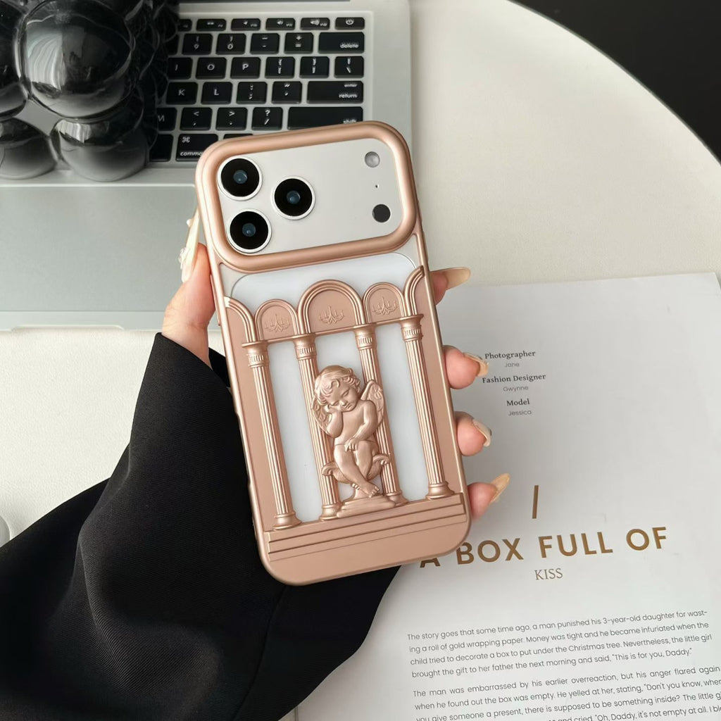 Vintage metal figure bracket phone case by Miniic Shop with anti-scratch protection, showcasing a sturdy metal design and precise fit.