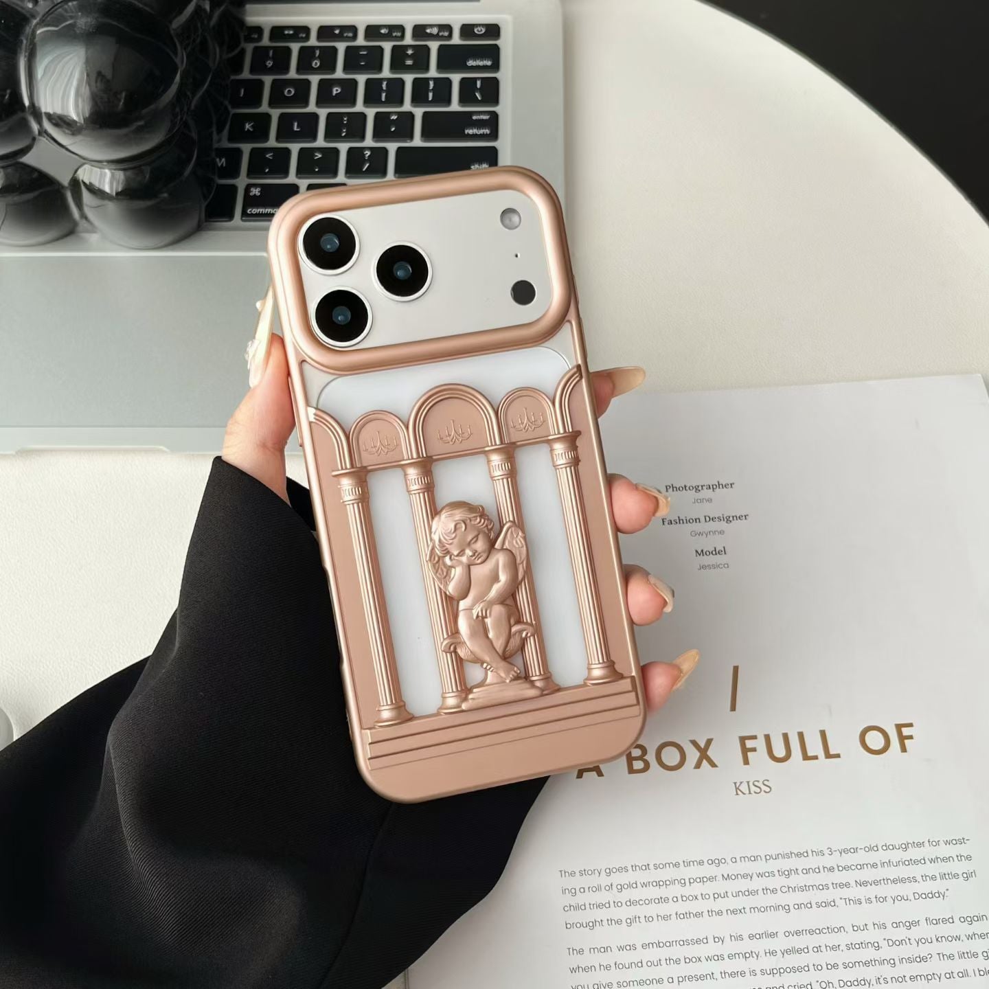 Vintage metal figure bracket phone case by Miniic Shop with anti-scratch protection, showcasing a sturdy metal design and precise fit.