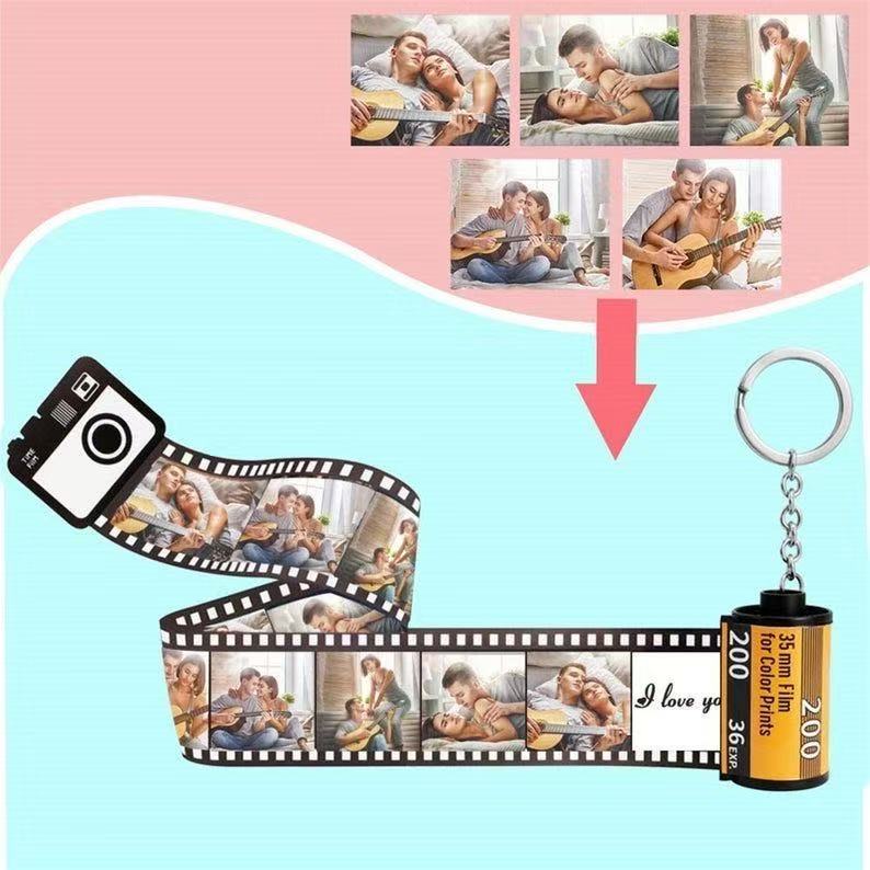 Memory film roll album by Miniic Shop, a creative DIY photo gift with colorful film roll design and space for personalized photos.