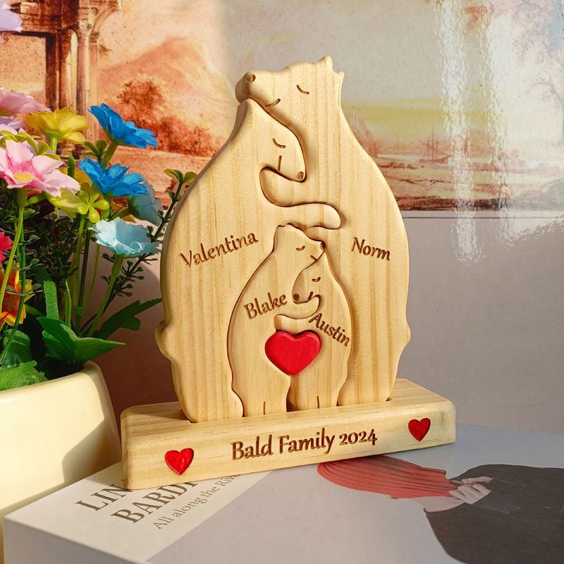 Custom bear cub family wooden plaque from Miniic Shop featuring adorable bear family illustrations and personalized engraving.