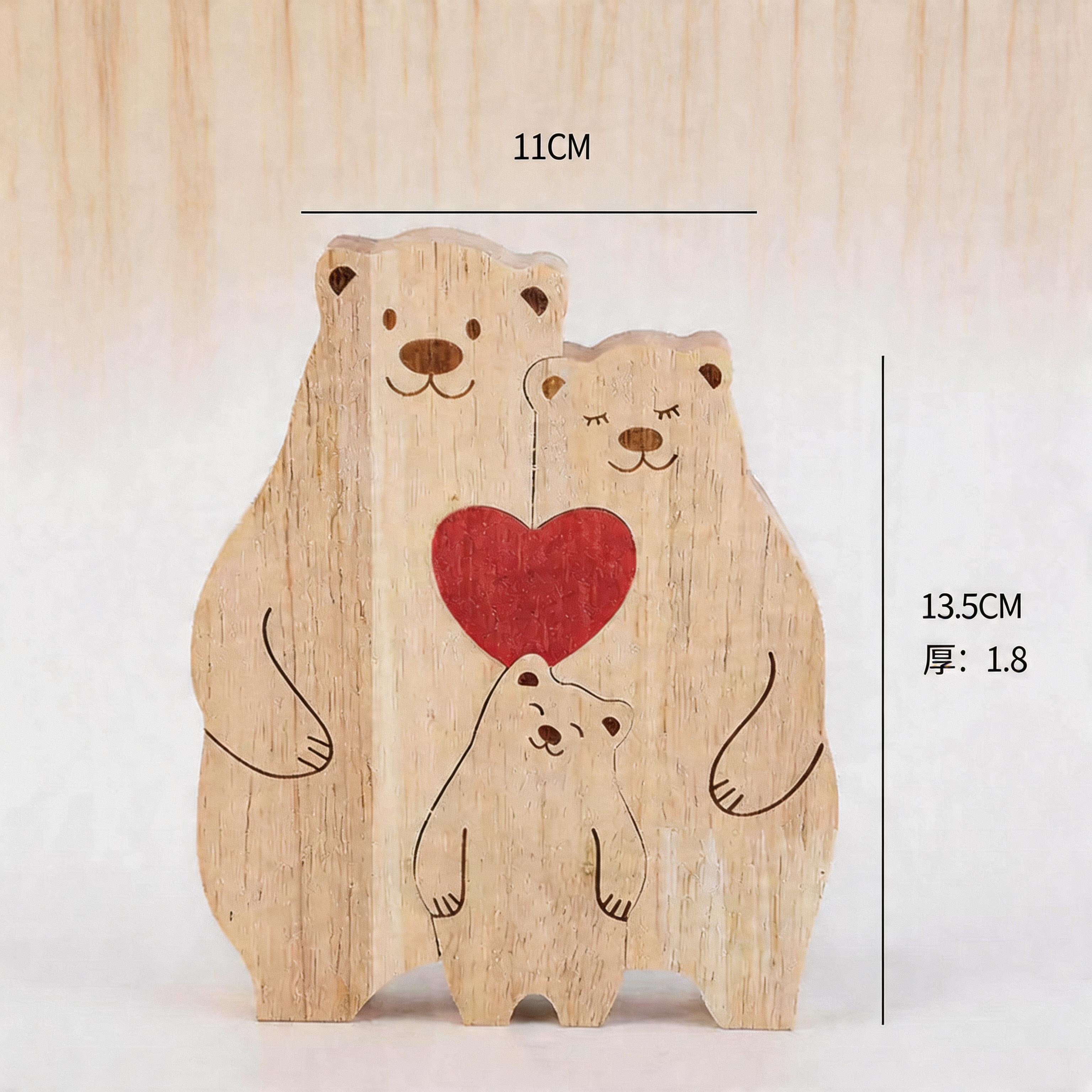 Custom bear family plaque from Miniic Shop featuring a heartfelt engraved design on a wooden surface.