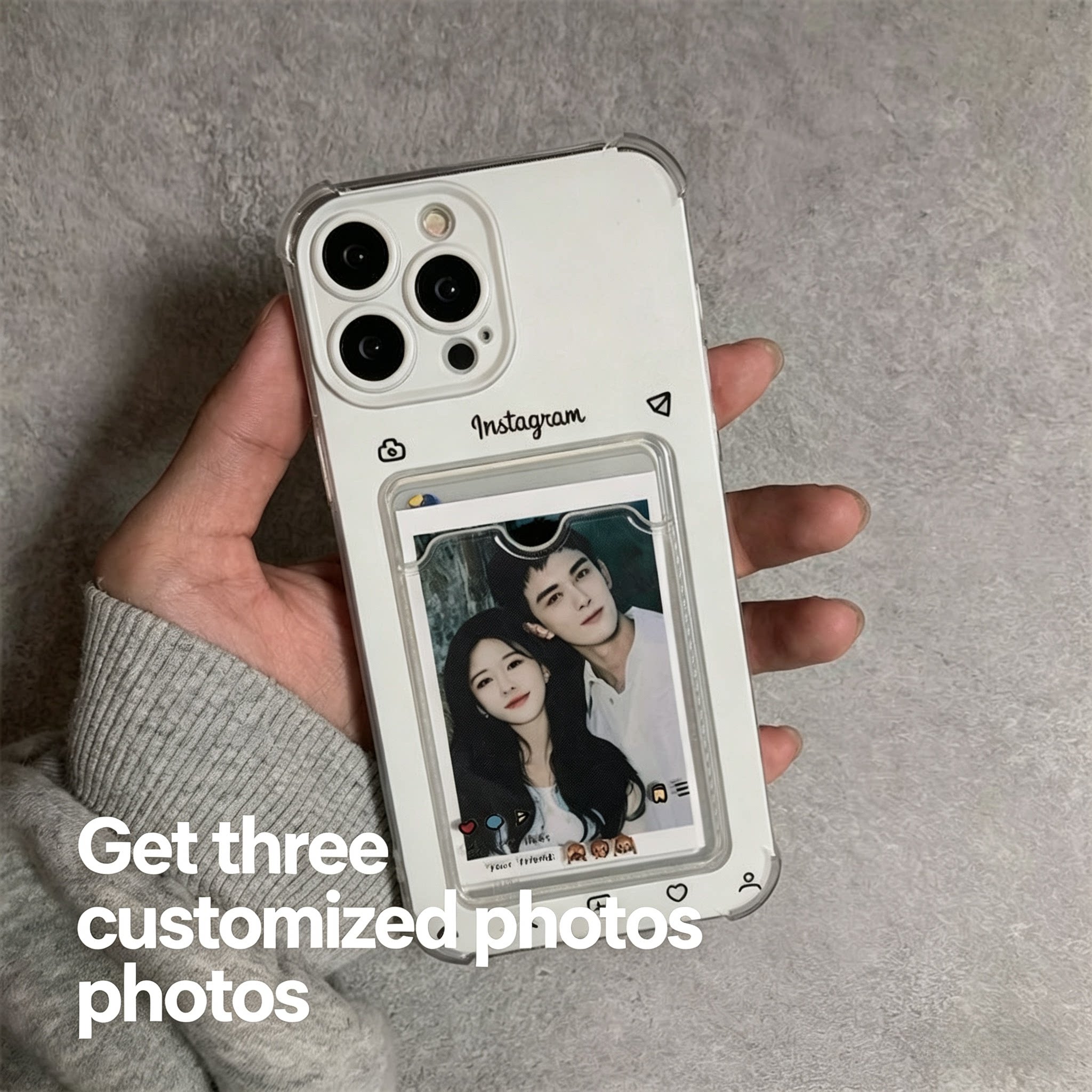 Custom clear silicone photo phone case with shockproof corner airbags and back slot for photo or card inserts