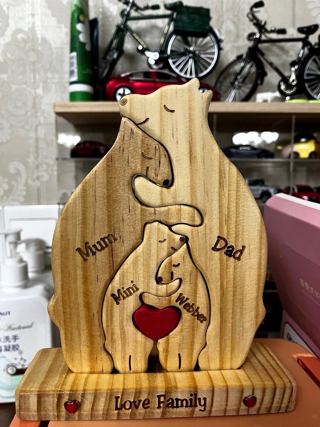 Custom Bear Cub Family Plaque featuring a personalized bear family design, ideal for home decor or sentimental gifts.