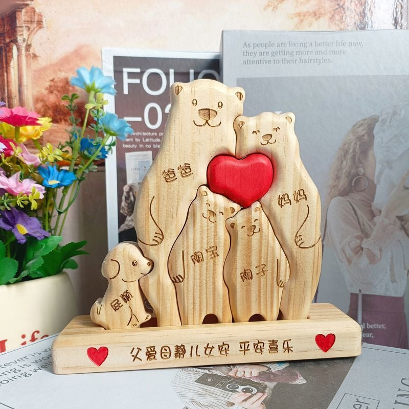 Custom bear family plaque from Miniic Shop featuring a handcrafted wooden design with engraved bear family figures.