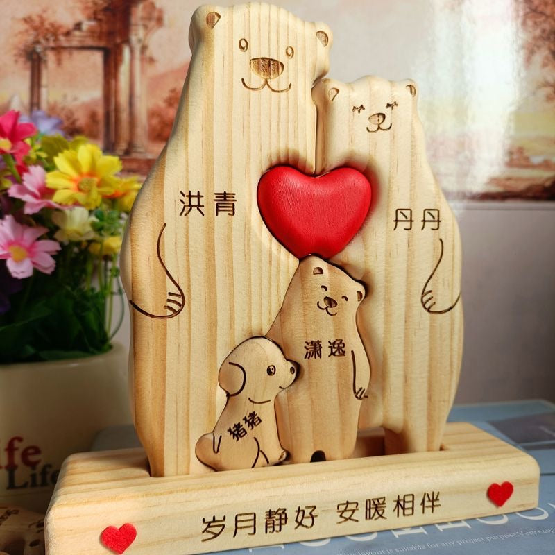 Custom Bear Family Plaque from Miniic Shop featuring a carved bear family design on a wooden plaque.